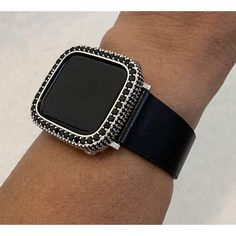 Apple Watch Band Leather Black and or Black & Silver 2.5mm Lab Diamond Bezel Cover Iwatch Case Bling Series 6 SE blb1 Candy Watch, Mens Bling, Apple Watch Bands Women, Ceramic Apple, Diamond Bling, Ceramic Watch, Apple Watch Accessories, Apple Watch Bands Leather, Rose Gold Band