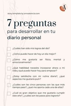 a white poster with the words 7 preguntass para desarrollar en tu diario personal