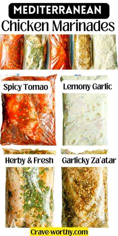 the instructions for how to make mediterranean chicken marinades in bags with text overlay