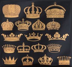 gold crowns are displayed on a black background