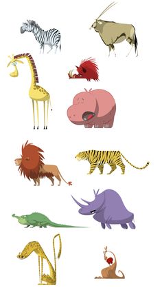 an image of animals that are in different colors