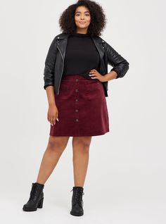 FIT Model is 5'9” wearing size 1. MATERIALS + CARE Stretch corduroy fabric. 97% cotton, 3% spandex. Wash cold. Dry low. Imported. DETAILS Stretchy waistband. . Front pockets. . Non-functional buttons. The best plus size women's mini corduroy button-front skirt skirts in zinfandel made of corduroy. Torrid is your destination for cozy fall and winter clothes to keep you warm and comfortable. Torrid is your destination for plus size SALE > CLEARANCE merchandise. Plain Skirt, Tummy Slimmer, Button Front Skirt, Shirt Tucked In, Zinfandel, Corduroy Fabric, Winter Clothes, Cozy Fall, Fall And Winter