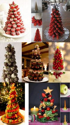 many different types of christmas trees made out of cookies and candies are shown in this collage