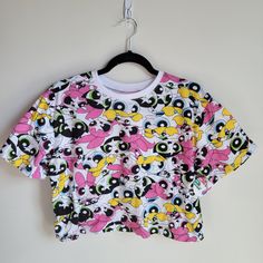 Power Puff Girls Crop T-Shirt Size Medium Cartoon Network White Kawaii Cotton Top, White Cotton Kawaii Tops, Fun Cartoon Print Shirt For Spring, Fun Spring Shirt With Cartoon Print, Fun Cartoon Print Tops For Spring, Kawaii White Top With Funny Print, Fun Short Sleeve Tops With Cartoon Print, White Kawaii Top With Funny Print, Playful Cartoon Print Tops For Spring