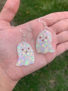 Glow in the Dark Ghost Earrings Handmade Sparkly Ghost Earrings Dangle Halloween Earrings Spooky Boo Jewelry Fun Ghost Gift - Etsy White Rave Jewelry For Gift, Glow In The Dark Glitter, Dark Ghost, Ghost Gifts, Ghost Earrings, Halloween Earrings, Earrings Dangle, In The Dark, Earrings Handmade