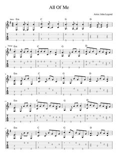 All Of Me - John Legend Fingerstyle Guitar Tabs, All Of Me John Legend, Guitar Chord Sheet, Ukulele Fingerpicking, Guitar Tabs And Chords, Jazz Guitar Lessons