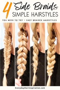 Learn how to creat 4 side braid as a complete beginner! Esy follow along video! How To Side Braid Your Own Hair Simple, How To Make A Thick Braid, Side Braid Hairstyles Easy, Easy Low Braid Hairstyles, Side Braid Tutorial Step By Step, Chunky Side Braid, How To Dutch Braid, One Side Braid, Braids Pulled Back