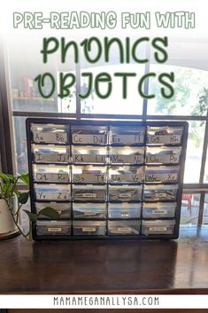 the words pre - reading fun with phonics objects are displayed in front of a window