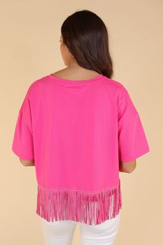 Step into the spotlight with our 'Here for the Show' crop top. This eye-catching piece merges bold style with playful energy, featuring studded fringe along its hem. Perfect for those who are ready to steal the show and make a statement with confidence and flair. Material: 100% CottonFit: RelaxedOur model is wearing a size small Pink Plus Size, Fringe Crop Top, Pink Sale, Wild Rag, Bold Style, Bold Fashion, In Hot, Pink Color, Hot Pink