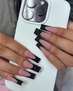 Black Acrylic Nails, Nagel Tips, Manicure Diy, Girly Acrylic Nails, Simple Acrylic Nails, Unique Acrylic Nails, Nails For Women, Black French, Coffin Nails Long