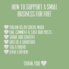 the words how to support a small business for free on a green background with hearts