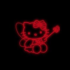 a red hello kitty neon sign on a black background