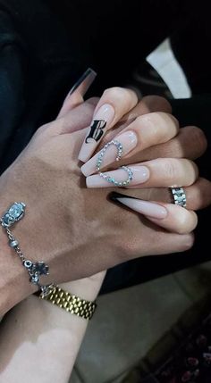 Acrylic nails Nails With Boyfriends Initials Long, Party Nails Aesthetic, Acrylic Nail Sets With Initial, Nails With His Initials Blue, Baddie Nail Inspo Square, Cute Nails Acrylic Long Square, Name Nails Acrylic, X Initial Nails, Bougie Acrylic Nails