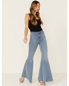 Free People Women's Light Wash High-Rise Just Float On Flare Jeans, Blue Float On Flare Jeans Outfit, Decades Dance, Jeans Dama, Flare Jeans Outfit, Boot Barn, Light Flare, Free Jeans, Modern Wardrobe, Jeans Outfit