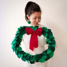 Diy Ugly Christmas Sweater Ideas, Sweater Wreath, Ugly Christmas Sweater Ideas, Christmas Sweater Ideas, Ugly Christmas Sweater Outfit, Diy Christmas Sweater, Christmas Sweater Outfits, Best Ugly Christmas Sweater, Ugly Sweater Diy