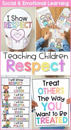 the teaching children's respect poster is shown with text and pictures to describe how they are