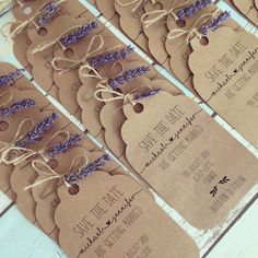 wedding tags with lavender flowers tied to them