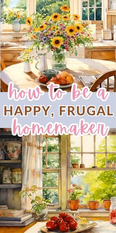 the words how to be a happy, frugal homemaker are in front of a