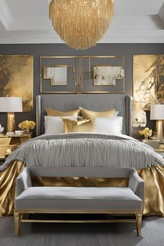 #BEAUTY ,#REALATIONSHIPS #Fashion #Outfits #Winter Outfits #Animals Modern Bedroom Gold Accents, Gray Velvet Bed Bedroom Ideas, Rose Gold Bedroom Decor Ideas, Styling A Bed With Pillows, Bedroom Ideas With Gray Bed, Gray Color Schemes Bedroom, Silver And Gold Bedroom Decor, Black White Gold Bedroom Ideas, Gray And Gold Bedroom Ideas