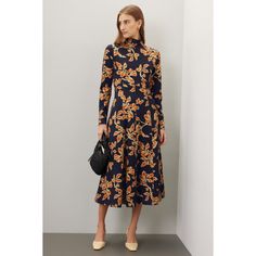 Multicolor floral (55% Rayon, 30% Polyester, 5% Elastane). A-line. Long sleeves. Turtleneck. Back zipper closure. 49.5" from shoulder to hemline. Imported. Elegant A-line Floral Dress For Fall, Elegant Fall Floral Print Dress, Floral Print A-line Midi Dress For Evening, Floral Print Fit And Flare Midi Dress For Evening, Evening Floral Print Fit And Flare Midi Dress, Elegant Floral Print Fit And Flare Midi Dress, Chic Floral Dress For Fall, Evening A-line Midi Dress With Floral Print, Formal A-line Floral Dress