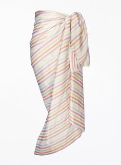 Isla Silk Print Front Tie Pareo - Stripe– NOT JUST A LABEL Multicolor Silk Sarong For Beach, Silk Sarong For Beach Spring Season, Multicolor Sarong For Swimming In Spring, Multicolor Sarong For Spring Swimming, Silk Sarong For Beach, Stripe Silk, Stacked Jewelry, In The Pool, Water Temperature