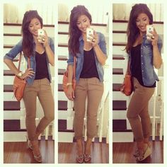 Women Khaki Pants Outfit, Khaki Pants Outfit, Khaki Pants Women, Chique Outfit, Neue Outfits, Outfit Trends