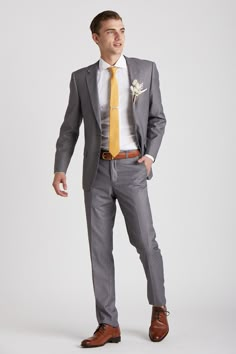 Grey Suit Brown Shoes, Formal Attire Men, Marigold Bridesmaid Dress, Men Reference, Groomsmen Accessories, Dress Code Wedding, Birdy Grey, Homecoming Outfits, Guest Attire