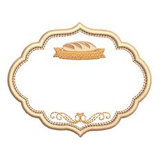 a gold frame with bread on it and an ornate border around the edge that is embroidered onto