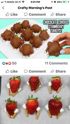 some strawberries and chocolate covered strawberries on sticks