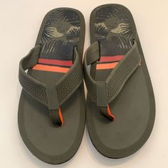 George Flip Flops New Gray With Orange Stripe Sz 11 No Issues Never Worn B 562 No Box Orange Flip Flops For Beach Season, Orange Summer Flip Flops For Vacation, Summer Orange Flip Flops For Beach, Orange Synthetic Flip Flops, Green Flip Flops With Textured Footbed For Vacation, Green Textured Footbed Flip Flops For Vacation, Orange Synthetic Flip Flops For Summer, Green Synthetic Casual Flip Flops, Green Textured Flip Flops For Vacation