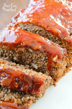 meatloaf covered in ketchup on top of bread