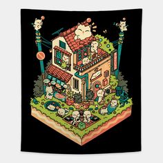 a t - shirt with an image of a house on it