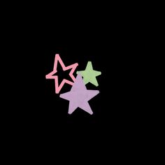 three stars on a black background, one is pink and one is green in color