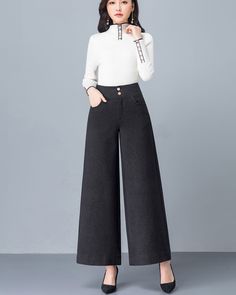 * A wide leg pants for autumn and winter, made of quality cotton blends. * Two pockets, they are big enough for your hands. * Material: 55% cotton, 22% polyester, 18% nylon, 5% spandex * Let us know your usual size in your country and your overall height. * Can custom make waist size and length. * Size: True to US size, US 0-US 20 are available, you can let us know your usual size and height in your order. * Shipping: Free shipping Processing time : 5-7 Business days Delivery time : 7-20 Busines Gray Wide Leg Pants With Pockets For Fall, Baggy Winter Wide Leg Straight Pants, Gray Wide Leg Pants For Winter, Ankle-length Wide Leg Cotton Pants For Winter, Winter Wide-leg Pants, Winter Wide Leg Pants With Pockets, Winter High-waisted Wide Leg Pants With Pockets, Customized Pants, Wide Leg Pants Winter