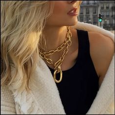 Bold Gold Chain Link Necklaces Set Of 2 Gold Plated Brand New! Wear Together Or Separately Also Available In Silver Girl Hiphop, Buckle Necklace, Coachella Dress, Chunky Chain Necklaces, Style Hip Hop, Multi Layer Necklace, Layered Chains, Estilo Chic, Estilo Hip Hop