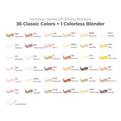 an info sheet with different shades of lipsticks and the words, 30 classic colors + 1 colorless blender