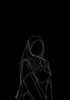 a black and white drawing of a woman wearing a hijab with her hands on her hips