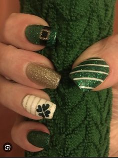 Green St Paddy’s Day Nails, Leprechaun Nail Designs, St Pats Nails Art Designs, At Pattys Nails, Saint Patrick Nail Design, Saint Patrick’s Day Nail Designs, Nails Saint Patricks Day, St Nails St Patrick, St Pats Day Nails