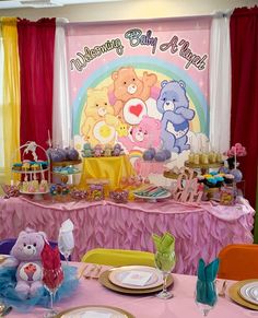 there is a baby shower with teddy bears on the table