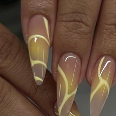 Lace Moneé🌻 on Instagram: "💛🌼🍋🌝🌟" Lace Up Nails, New Nail Designs 2024, Long Nail Almond, Design Cool Ongles, Unique Nails Acrylic, Almond Aura Nails, Nails For August, Acrylic Nails Wedding, Nails With Yellow