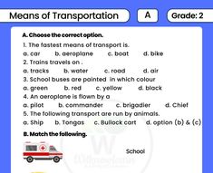 a worksheet with words and pictures to describe the transportation in this lesson, which includes