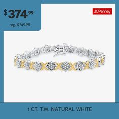 Diamond Clarity: I3Jewelry Closure: Box ClaspLink Construction: SolidSetting: ProngStone Cut: RoundDiamond Color: I-JMetal Color: Two ToneChain Length: 7 1/2 InchChain Width: 7.2 MillimetersRounded Carat Weight: 1 Ct. T.w.Care: Wipe CleanStone Type: 140 Natural DiamondAuthenticity: Natural DiamondBirthstone: April BirthstoneBracelet Type: Tennis BraceletsMetal: 14k Two Tone Gold Over SilverCountry of Origin: Imported White Diamond-accented Tennis Bracelet As Gift, White Diamond Accents Tennis Bracelet As Gift, White Diamond Bracelet With Diamond Accents Fine Jewelry, Brilliant Cut White Diamond Bracelet For Anniversary, White Diamond Bracelet With Diamond Accents, Fine Jewelry White Diamond Bracelet With Accents, White Tennis Bracelet With Diamond Accents As Gift, White Diamond Cut Tennis Bracelet For Anniversary, White Diamond Jubilee Bracelet For Anniversary