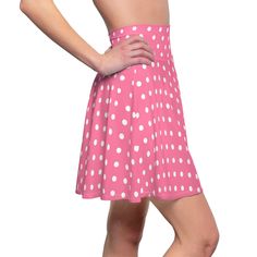 A versatile fit AOP skater skirt with a cozy, soft touch and a casual look. Inspired by the freedom of creativity, it will instantly become your everyday favorite. .: 95% Polyester 5% Spandex .: Versatile fit .: Printed on care label in black color .: White thread color .: Assembled in the USA from globally sourced parts Casual Fitted Polka Dot Mini Skirt, Casual Pink A-line Bottoms, Pink A-line Casual Bottoms, Retro Inspired Fashion, Polka Dot Skirt, Dot Skirt, Chic Pink, Pink Polka Dots, Care Label