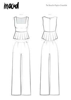 the front and back view of a jumpsuit pattern