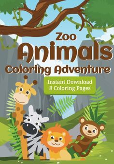 the zoo animals coloring book is shown