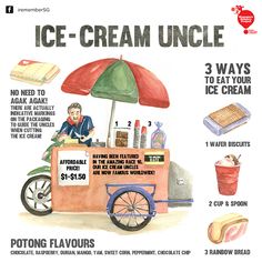 an advertisement for ice - cream uncle, with instructions on how to use the machine