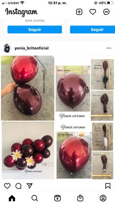 an instagram page with balloons and flowers on the bottom right hand corner, in spanish