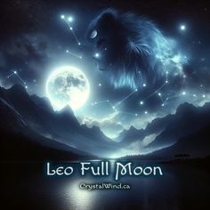 leo full moon logo with mountains in the background