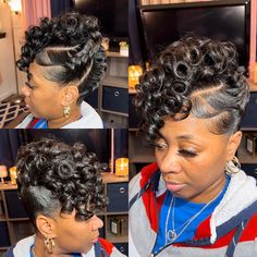 Ms. Dominique | DETROIT SILK SURGEON 👩🏾‍⚕️ | My Queens Walk Different, They Walk With Their Crowns Held High 👑👸🏾💞 Can y’all believe that this is all of her natural hair??? She is… | Instagram Black Updo Hairstyles Relaxed, Up Do Hairstyles For Black Women, Roller Hairstyles, Hair Food Growth, Finger Waves Short Hair, Mohawk Styles