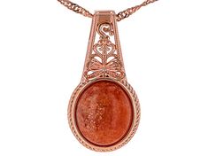 Timna Jewelry Collection™ 14x12mm Oval Sunstone Copper Pendant with Singapore 18"L Chain. Pendant Measures Approximately 1.23"L x0.63"W. Lobster Claw Clasp with 2" Extender. Includes Polish Cloth. Formal Engraved Necklace With Oval Cabochon, Formal Engraved Oval Cabochon Necklace, Gold Jewelry With Large Oval Cabochon Stone, Nickel-free Oval Pendant Necklace For Formal Occasions, Formal Nickel-free Necklace With Oval Pendant, Polished Finish Oval Cabochon Necklace, Formal Nickel-free Oval Pendant Necklace, Elegant Oval Nickel Free Necklace, Elegant Oval Necklace With Large Stone